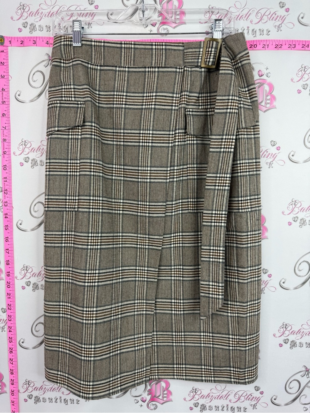 YAYA women skirt Plaid Midi Wrap Skirt in Brown and Cream